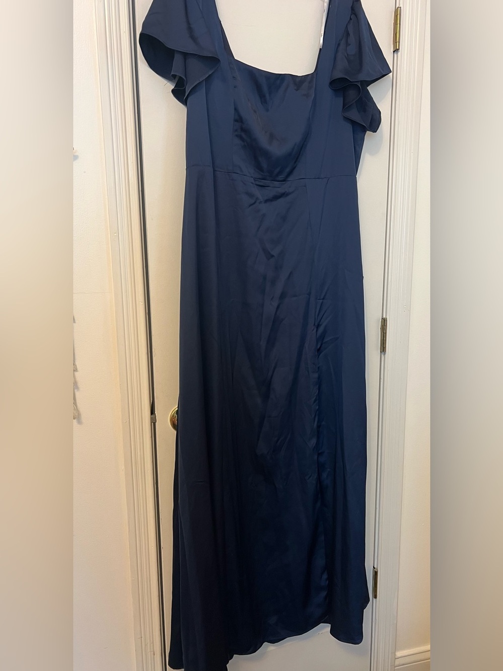 Lulus Ultimate Sweetness Navy Blue Satin Flutter Sleeve Maxi Dress